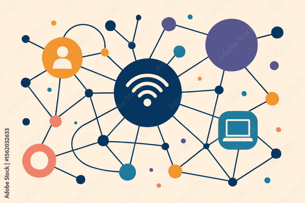 Poster modern flat vector illustration of wireless network connectivity, internet of things, digital commun