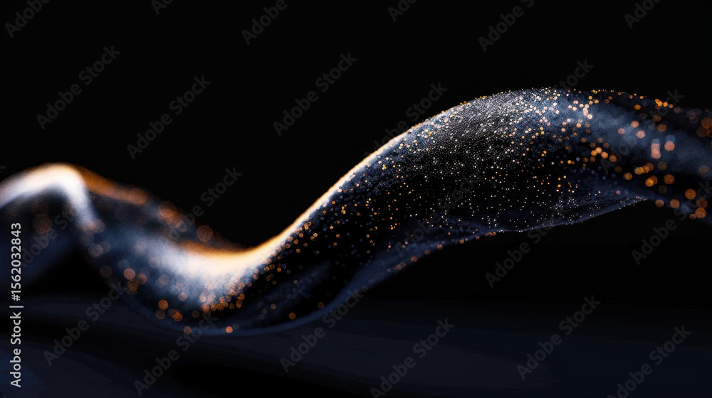 Poster abstract waves of data in motion with sparkling particles on dark background evoke sense of technolo