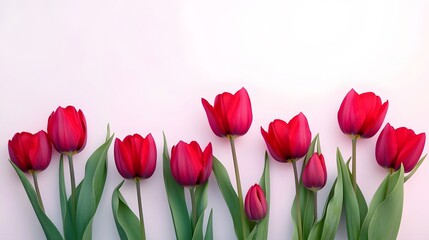Fototapeta premium Vibrant Red Tulips Row Spring Flowers Bouquet