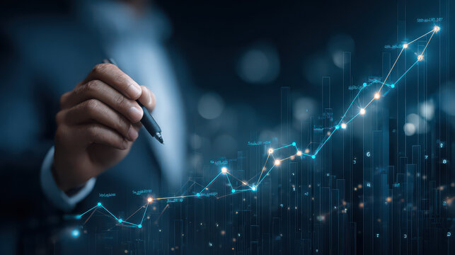 Businessman analyzing financial growth data with digital graph - Powered by Adobe