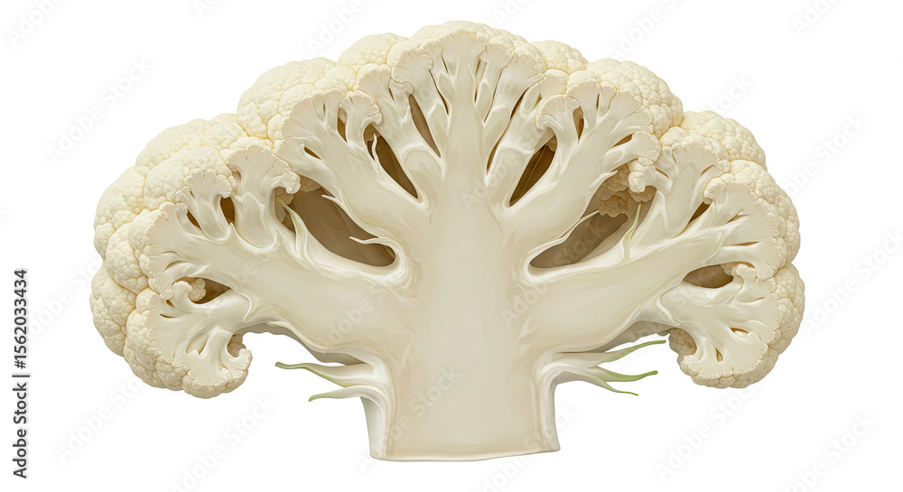 Poster cross section of a fresh cauliflower reveals intricate floret patterns inside
