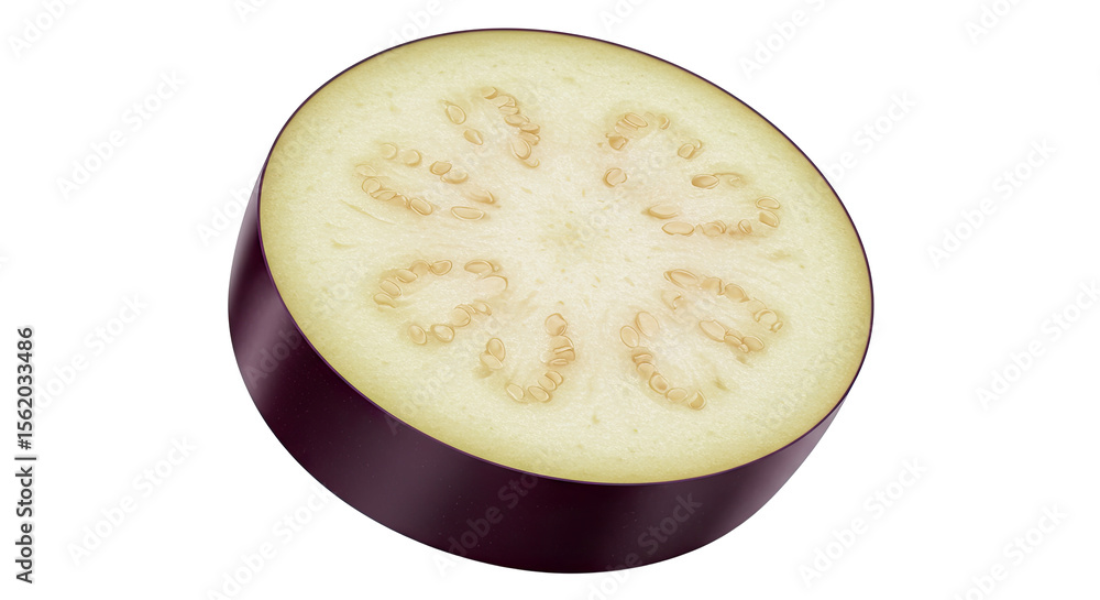 Poster cross section of a fresh eggplant with seeds on a black background close up