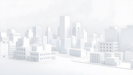 Obraz premium Photo realism. very detailed. wide angle modern smart 3d city white foreground made of white geometric shapes in perspective. Generative AI