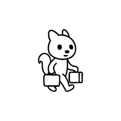 A cartoon squirrel carrying two suitcases
