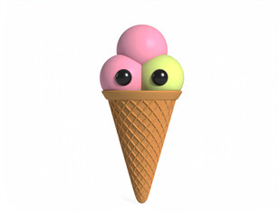 Kawaii 3D Render Adorable Firefly Ice Cream Cone with Two Big Eyes