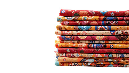 Stacked colorful fabric napkins with abstract patterns warm tones and textures perfect for meals