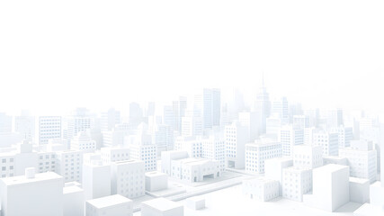 Photo realism. very detailed. wide angle modern smart 3d city white foreground made of white geometric shapes in perspective. Generative AI