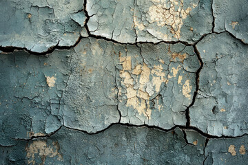 Cracked, aged teal paint on a weathered surface, showing texture and time's passage.
