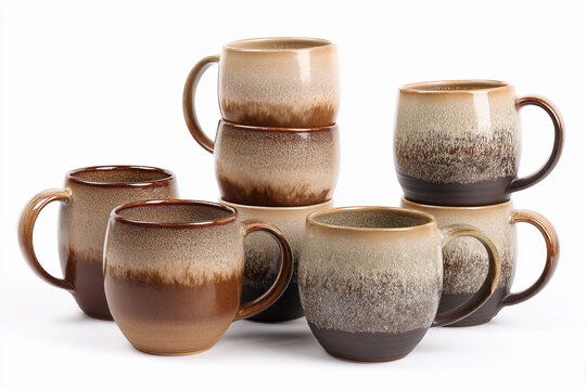Ceramic mugs in various shades stacked for cozy beverage moments