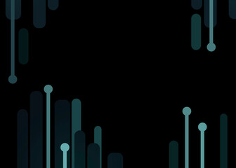 A digital abstract composition show vertical lines and circle in shade of blue and green against a black background, creating a modern and vibrant atmosphere.