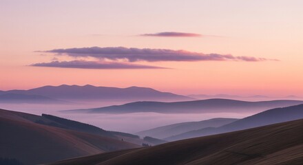 Misty Pastel Mountains at Sunrise