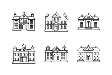 classic mansion blueprint line art vector illustration
