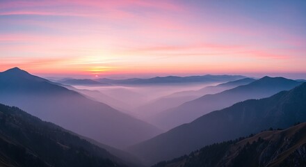 Misty Pastel Mountains at Sunrise