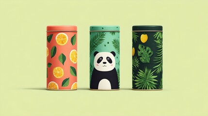 Colorful Fruit and Nature-themed Tin Containers