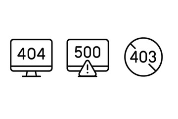 Computer error icons: 404, 500, 403 symbols on gray background vector icon isolated illustration