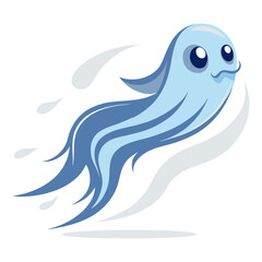 Vector silhouette illustration of a ghost flying at high speed