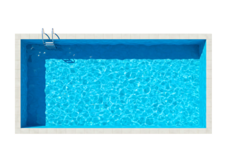Top view of a rectangular swimming pool with clear blue water and ladders isolated 