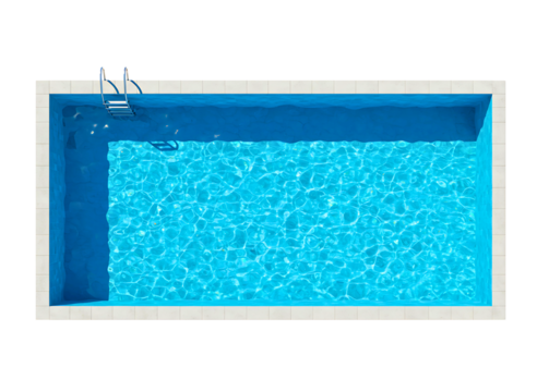 Top view of a rectangular swimming pool with clear blue water and ladders isolated 