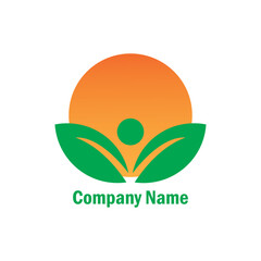 orange logo with green leaves