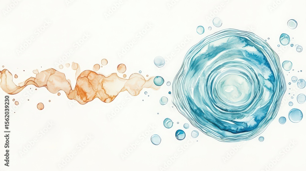Poster an abstract watercolor-style painting showcasing a terrazzo surface that transitions into gentle cir