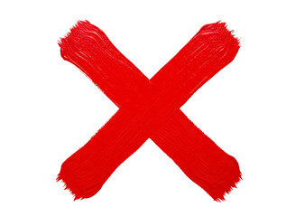 Hand painted red cross mark symbol isolated on transparent background