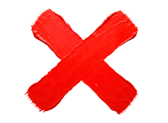 Hand painted red cross mark symbol isolated on transparent background