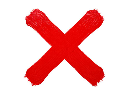 Hand painted red cross mark symbol isolated on transparent background