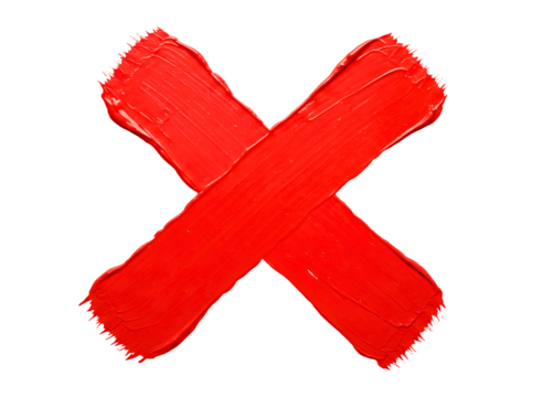 Hand painted red cross mark symbol isolated on transparent background