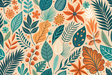 Tropical Leaf  Seamless floral pattern with flowers