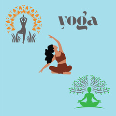 Yoga poses and lifestyle elements in modern vector style