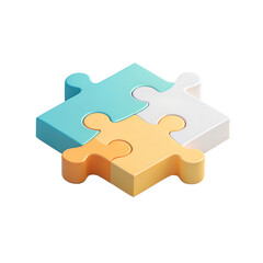Fototapeta premium Brightly colored and connected puzzle pieces symbolize teamwork, collaboration, and unity, isolated on a transparent background, ideal for concepts like problem-solving and group efforts.