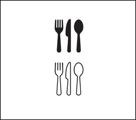 Cutlery icon, simple flat outline style
