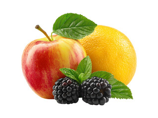 Colorful Fruit mix with apple, orange and blackberry isolated on a transparent background