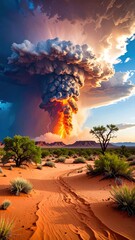 Fiery Desert Storm Dramatic Sunset Landscape.