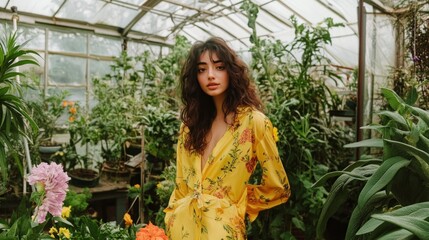 Woman in a greenhouse