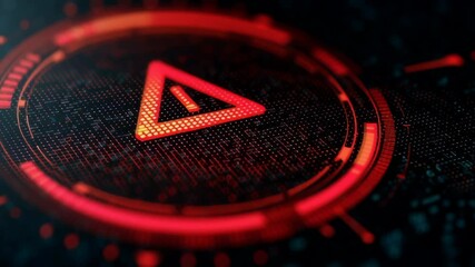 AI system cybersecurity platform red warning alert danger digital security threat breach network glowing interface elements triangular sign