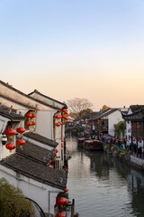 Obraz premium The evening scenery of Suzhou Shantang Street, taken in Suzhou, Jiangsu, China