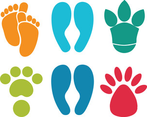 Human foot and shoe print icons set 3 pairs vector illustration