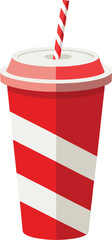Red and white striped disposable cup with a red and white striped straw