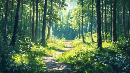 Obraz premium Path in a Finnish forest with a panoramic view