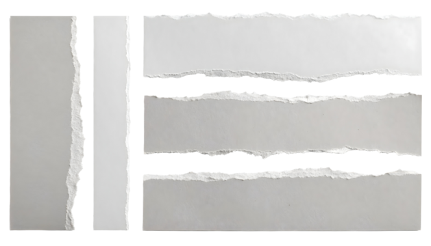 Textured torn paper strips in various shapes and sizes. Transparent background - Powered by Adobe