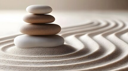 Serene Stacked Stones on Sand Zen Garden
