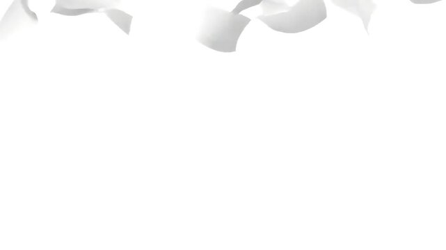 Abstract white paper sheets falling or flying in the air on white background animated