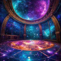 Cosmic Dance Floor in Space with Analogous Colors and Fisheye Lens Photography