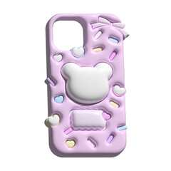 かわいいくまちゃんのぷっくりデコピンクスマホカバー♪PNG