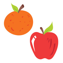 Orange and red apple fruit colorful simple illustration drawing isolated on white background.