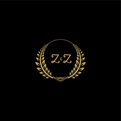 ZZ beautiful feminine and elegant wedding monogram initial logo with circle floral gold