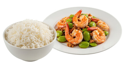 Isolated Stir-Fried Shrimp with Rice