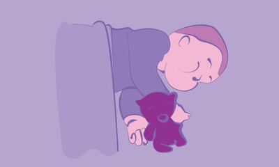 sleeping baby in purple tones, vectorized and editable