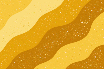 Abstract gold glitter background with sparkling particles and shiny wavy lines. Luxury festive wallpaper design. Modern vector illustration for party, holiday or celebration decor.